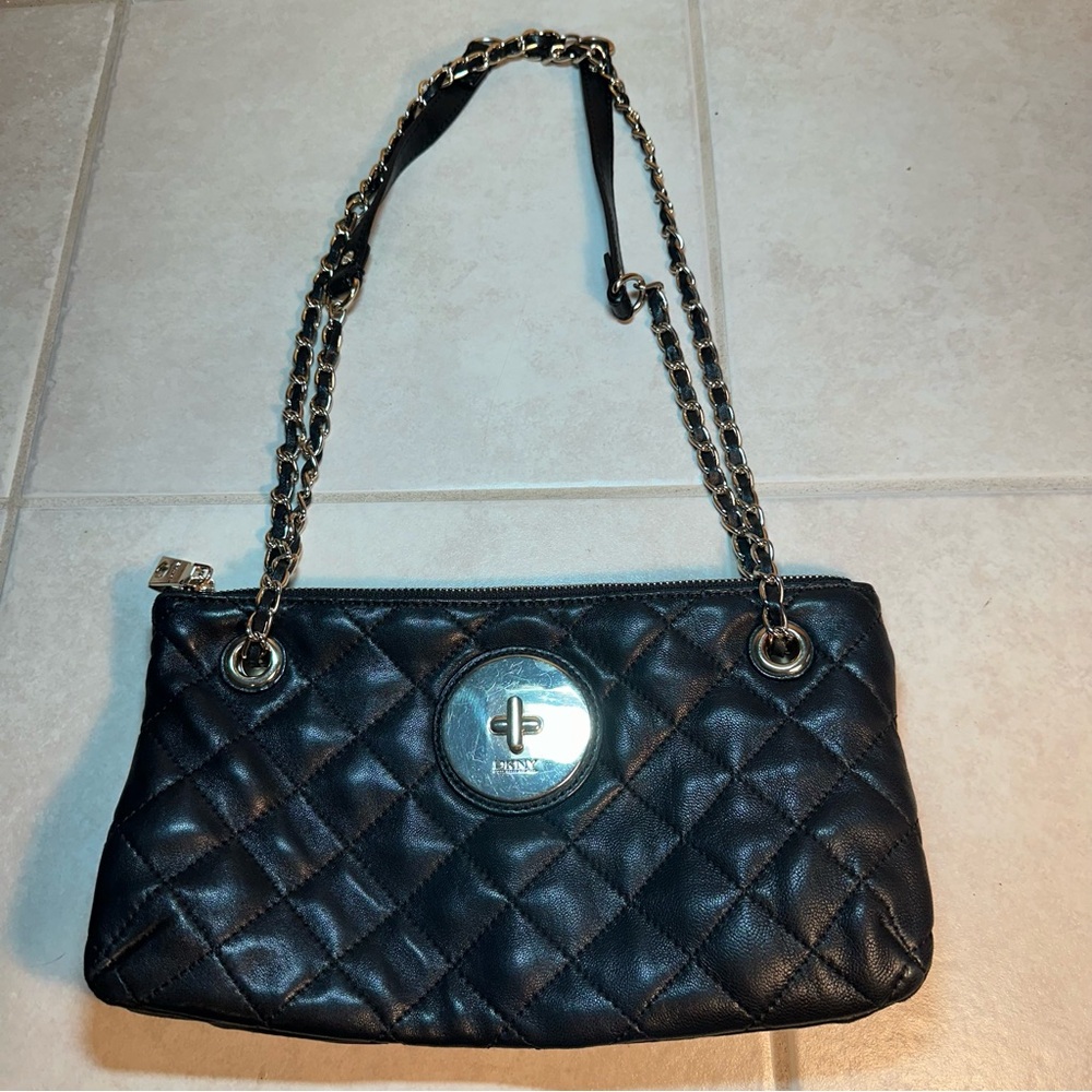 DKNY Donna Karan New York Quilted Leather Bag with Convertible Chain Strap